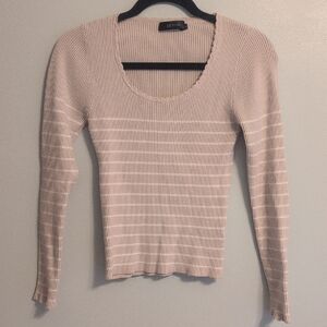 Zessica Pink Striped Scoop Neck Ribbed Sweater